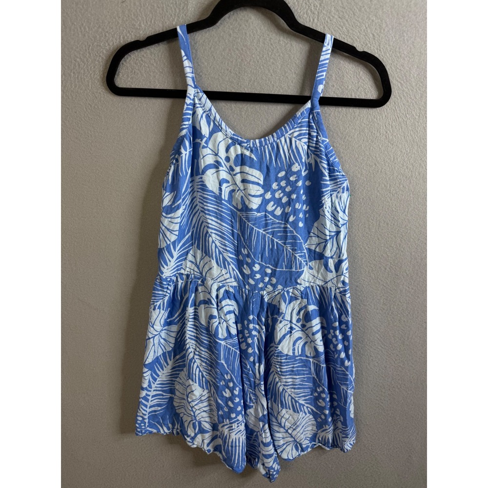 Hamakua‎ Romper Women's Small Blue White Leaf Print Sleeveless Casual